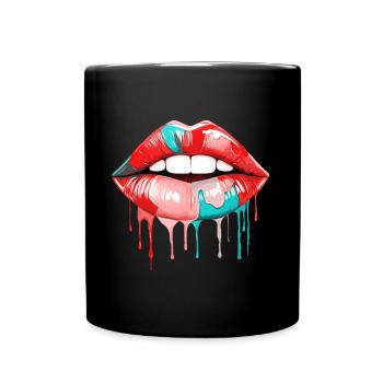 Lèvres Rouge à lèvres coloré Embrasser les lèvres Pop Art Art - Mug uni - noir - Devant