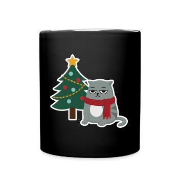 Cat Grumpy Christmas - Tasse einfarbig - Schwarz - Vorne