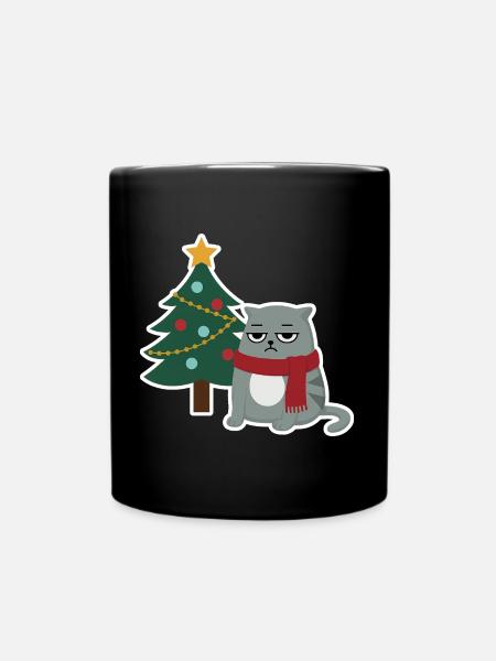 Cat Grumpy Christmas - Tasse einfarbig - Schwarz