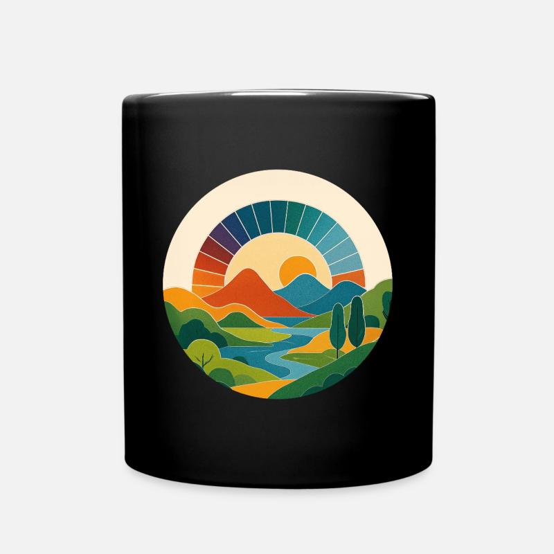 Paysage rétro - Arche de soleil colorée dans un cercle - Mug uni - noir