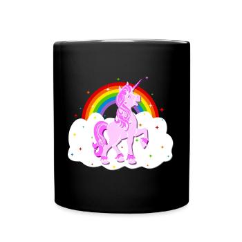 Einhorn Regenbogen Sterne Wolke Unicorn - Tasse einfarbig - Schwarz - Vorne