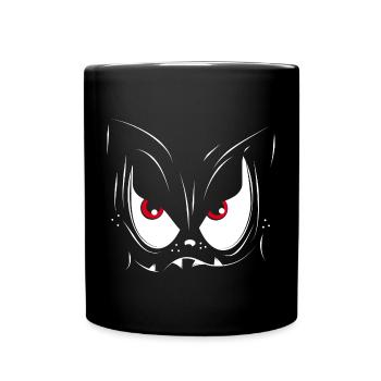 süßes Monster Gesicht mit roten Pupillen - Tasse einfarbig - Schwarz - Vorne