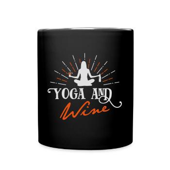 Yoga et vin - drôle - - Mug uni - noir - Devant