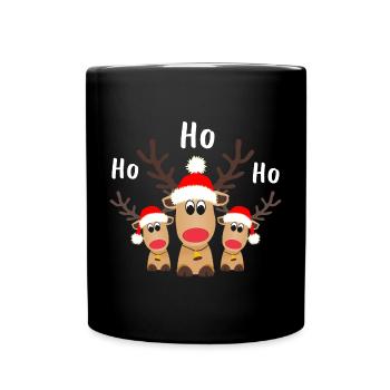 Ho Ho Ho Rentier Trio Nikolausmütze Weihnachten - Tasse einfarbig - Schwarz - Vorne