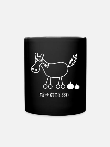 färt, färt gschissn, lustiges Pferdedesign - Tasse einfarbig - Schwarz