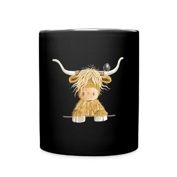Lustiges Schottisches Hochlandrind Kuh Geschenk - Tasse einfarbig - Schwarz - Vorne