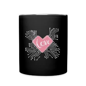 Valentinstagsgeschenk Computer Herz - Tasse einfarbig - Schwarz - Vorne