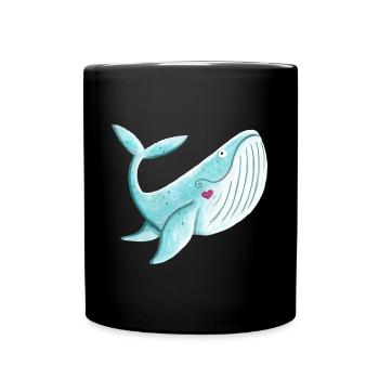 Wal Mit Herz I Buckelwal Walfisch Geschenk Comic - Tasse einfarbig - Schwarz - Vorne