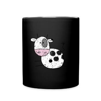 Witzige Kuh Comic I Kinder Geschenk I Kälbchen - Tasse einfarbig - Schwarz - Vorne