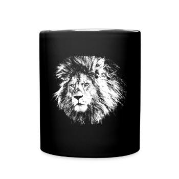 Lion tête de lion portrait crinière de lion cadeau - Mug uni - noir - Devant