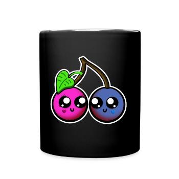 Verliebte Kirschen Kawaii - Tasse einfarbig - Schwarz - Vorne