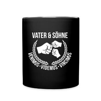 Vater und Söhne - lateinischer Teamspruch - Tasse einfarbig - Schwarz - Vorne