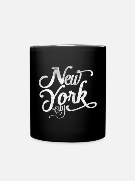 New York City | Vintage Distressed Script Art - Full Colour Mug - black
