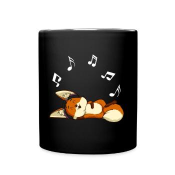Niedlicher Fennek Fuchs chillt zu Musik Vibes - Tasse einfarbig - Schwarz - Vorne