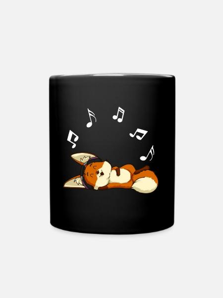 Cute Fennek Fuchs chills vibes to music - Full Colour Mug - black