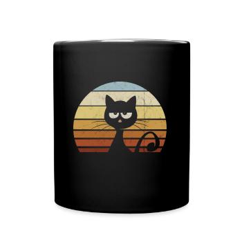 Grummelige Retro Katze Vintage Sunset Silhouette - Tasse einfarbig - Schwarz - Vorne