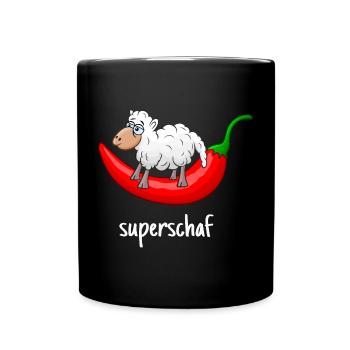 Superschaf, Schaf, Chili, lustiges Schaf, scharf - Tasse einfarbig - Schwarz - Vorne