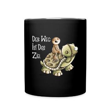 Der Weg ist das Ziel Faultier Mit Schildkröte - Tasse einfarbig - Schwarz - Vorne