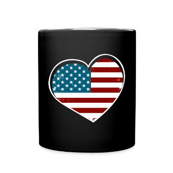 Herzflagge USA Vintage Stil - Tasse einfarbig - Schwarz - Vorne