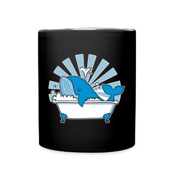 Wal in der Badewanne – Lustiges Ozean Design - Tasse einfarbig - Schwarz - Vorne