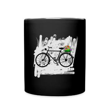 bicycle flowers cyclist - Full Colour Mug - black - Front