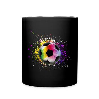 Bunter Fußball Regenbogenfarben - Tasse einfarbig - Schwarz - Vorne