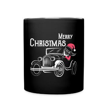 christmas oldtimer Autos lustiger Weihnachtsmann - Tasse einfarbig - Schwarz - Vorne