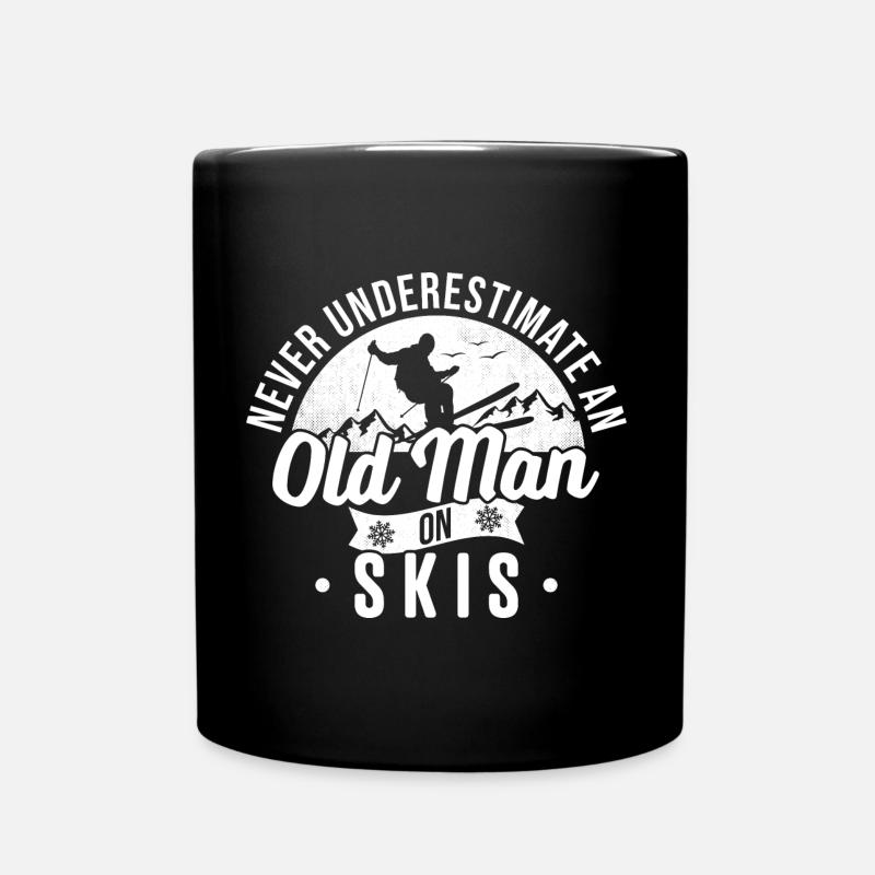 Old Man Skis Skiing Ski Holiday Fun Skis - Full Colour Mug - black