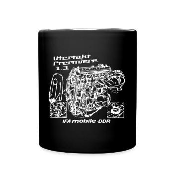 Wartburg 1.3 Motor - Viertakt Premiere - IFA DDR - Tasse einfarbig - Schwarz - Vorne