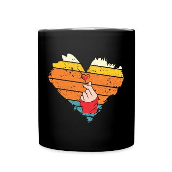 Herz mit einer Hand und einem Herz Quasie HerzHerz - Tasse einfarbig - Schwarz - Vorne