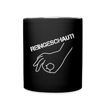 reingeschaut Hand Finger Spiel lustig Männer Frau - Tasse einfarbig - Schwarz - Vorne