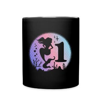Birthday Girl 1 year old Mermaid Mermaid Mermaid - Full Colour Mug - black - Front