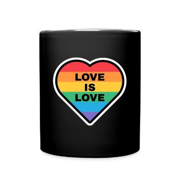 Coeur aux couleurs de l’arc-en-ciel et texte Love Is Love - Mug uni - noir - Devant