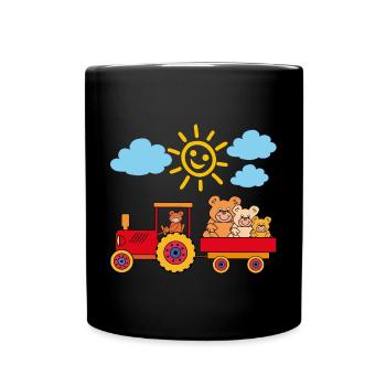Teddybären fahren Traktor mit Anhänger - Tasse einfarbig - Schwarz - Vorne