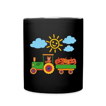 Teddy drivestractor with funny Halloween pumpkins - Full Colour Mug - black - Front