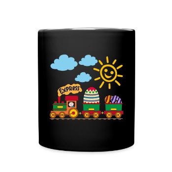 Baby controls railway with Easter egg and sweets - Full Colour Mug - black - Front