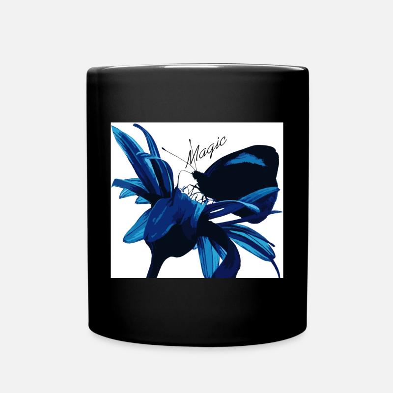 Blaues Blütenzauber mit Magic - Tasse einfarbig - Schwarz