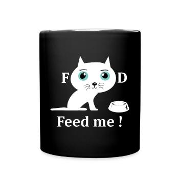 Cute White Cat - Full Colour Mug - black - Front