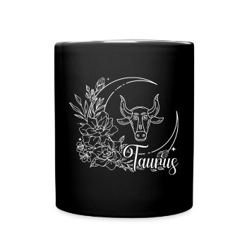 Floral Taurus Zodiac Line Art - Full Colour Mug - black - Front