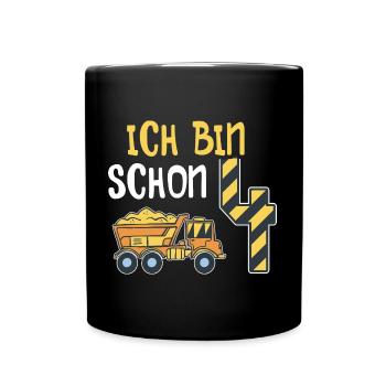 4. Geburtstag Junge 4 Jahre alt Baustelle Kipper - Tasse einfarbig - Schwarz - Vorne