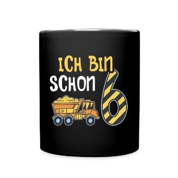 6. Geburtstag Junge 6 Jahre alt Baustelle Kipper - Tasse einfarbig - Schwarz - Vorne