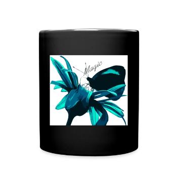 Teal Magic Flower Print - Full Colour Mug - black - Front