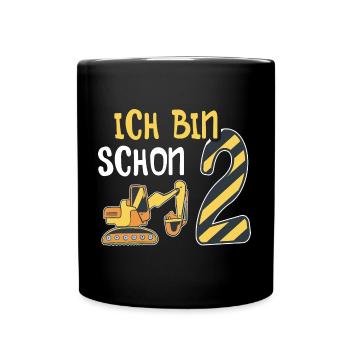 Baggerfahrer 2. Geburtstag Kinder 2 Jahre Bagger - Tasse einfarbig - Schwarz - Vorne