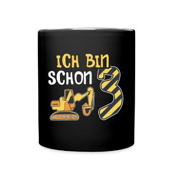 Baggerfahrer 3. Geburtstag Kinder 3 Jahre Bagger - Tasse einfarbig - Schwarz - Vorne