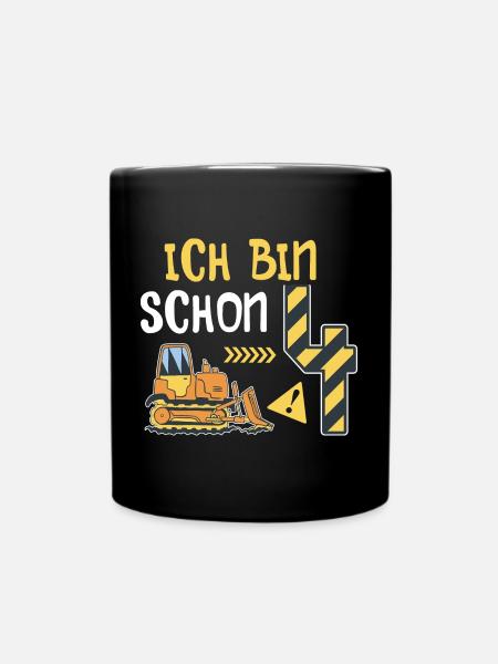 Planierraupe 4. Geburtstag Junge Bauarbeiter - Tasse einfarbig - Schwarz