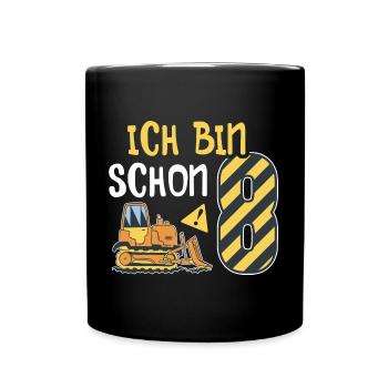 Planierraupe 8. Geburtstag Junge Bauarbeiter - Tasse einfarbig - Schwarz - Vorne
