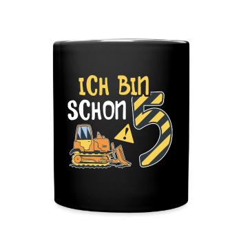 Planierraupe 5. Geburtstag Junge Bauarbeiter - Tasse einfarbig - Schwarz - Vorne
