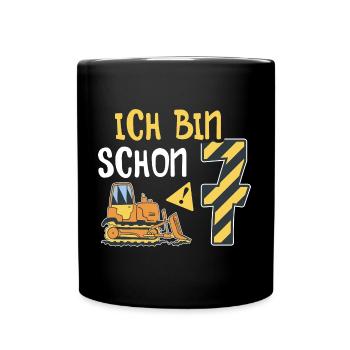 Planierraupe 7. Geburtstag Junge Bauarbeiter - Tasse einfarbig - Schwarz - Vorne