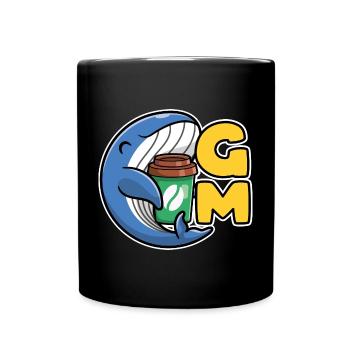 Web3 Wal mit einem Kaffee, der Guten Morgen sagt - Tasse einfarbig - Schwarz - Vorne