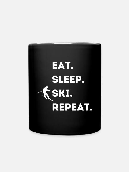 Eat. Sleep. Ski. Repeat. Helles Design - Tasse einfarbig - Schwarz